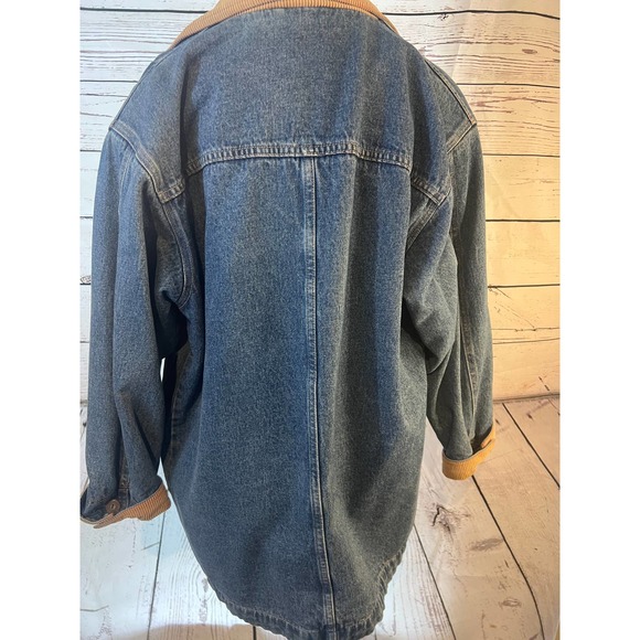 Vtg Eddie Bauer Denim Barn Chore Coat Women Trucker Jacket M Corduroy Collar - Picture 3 of 4